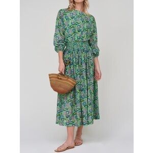 NWT RHODE Midi Green Floral Poppy Long-Sleeve Dress
